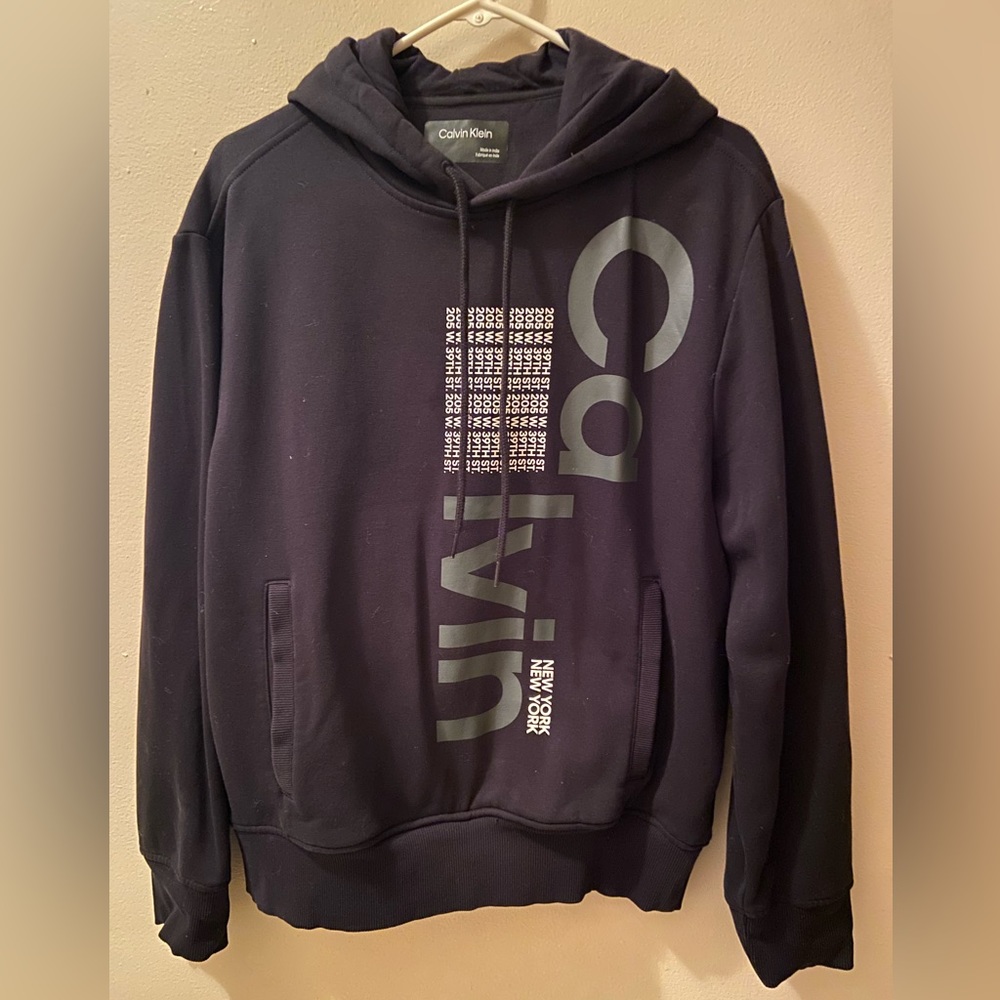 Calvin Klein brand men's sweater, size M, black, with letter print on the front